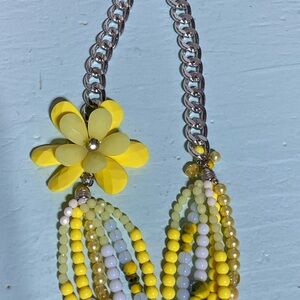 Yellow Beaded Necklace with Flower Accent
